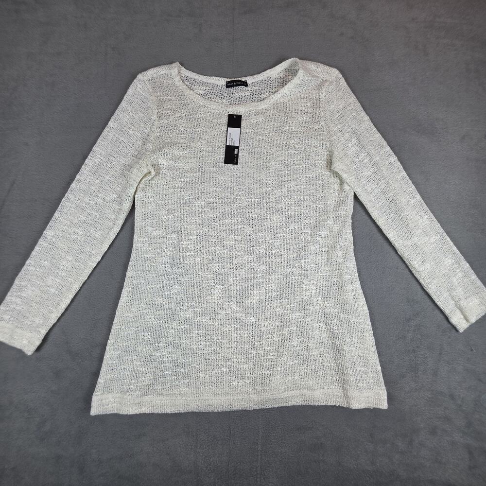 Nally & Millie Metallic Knit Sweater Top White Sparkle Stretch USA L